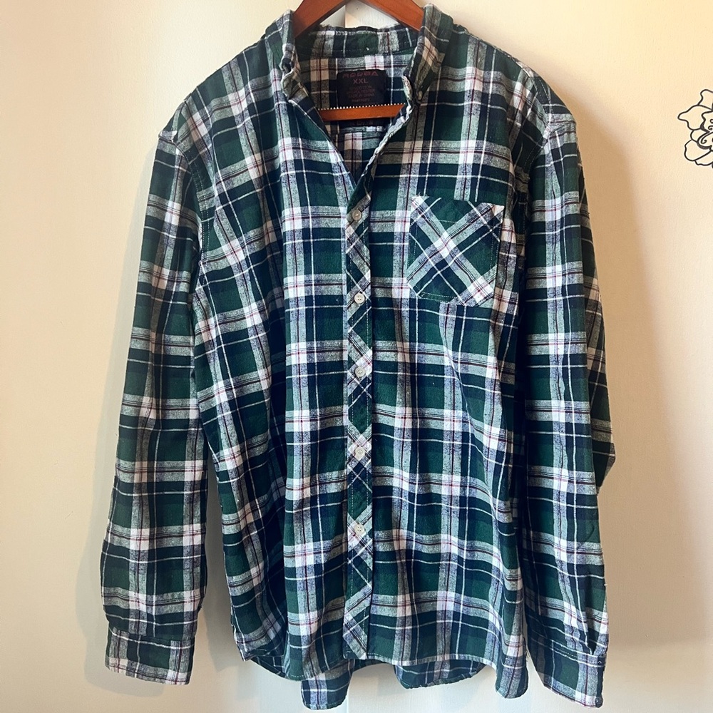 Classic Green Plaid Button-Down Shirt Flannel Mens XXL